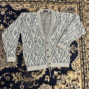 Ellis Island Sweater Men Multicolor Blue 90s Cardigan Grandpa 80s Y2K USA VTG